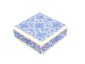 Paper Mache Square Coaster Set of 6 – Handmade Hand Painted Blue & White Coaster Box Set - ärtɘzɘn