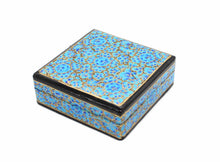 Load image into Gallery viewer, Paper Mache Square Coaster Set of 6 – Handmade Hand Painted Blue &amp; Gold Coaster Box Set - ärtɘzɘn
