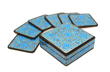 Load image into Gallery viewer, Paper Mache Square Coaster Set of 6 – Handmade Hand Painted Blue &amp; Gold Coaster Box Set - ärtɘzɘn
