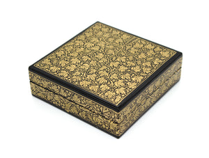 Paper Mache Square Coaster Set of 6 – Handmade Hand Painted Black & Gold Coaster Box Set - ärtɘzɘn