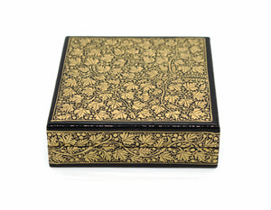 Paper Mache Square Coaster Set of 6 – Handmade Hand Painted Black & Gold Coaster Box Set - ärtɘzɘn