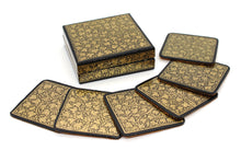 Load image into Gallery viewer, Paper Mache Square Coaster Set of 6 – Handmade Hand Painted Black &amp; Gold Coaster Box Set - ärtɘzɘn
