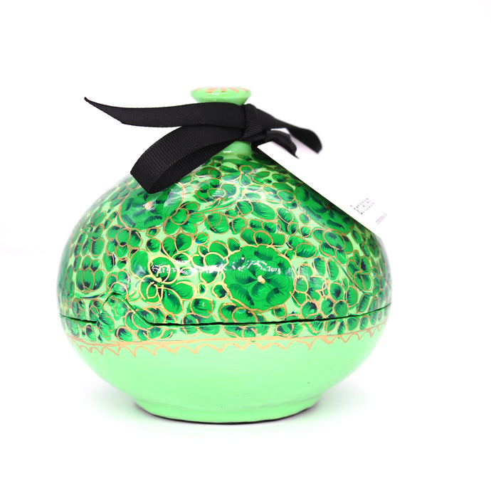 Large Chapeau – Handmade Hand Painted Luxury Green Floral Trinket Gift Box + Gold Foiled Wrapped Milk Chocolate Balls